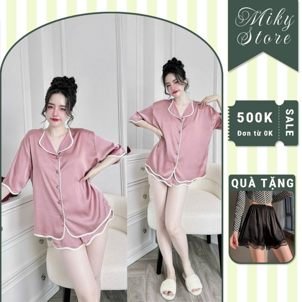 Đồ Ngủ Pijama Bigsize MIKY, Đồ Ngủ Bigsize lụa Latin cao cấp mềm mại xinh xắn < 80KG viền trắng | BigBuy360 - bigbuy360.vn