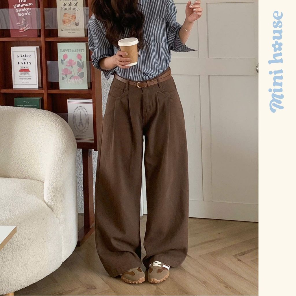 𝐌𝐢𝐧𝐢 𝐇𝐨𝐮𝐬𝐞 - Quần kaki nữ ống rộng xếp ly màu NÂU CÀ PHÊ vibe thu đông basic Woman Pants Ong Mini007k | BigBuy360 - bigbuy360.vn