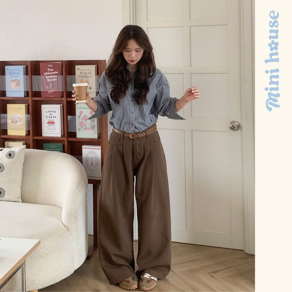𝐌𝐢𝐧𝐢 𝐇𝐨𝐮𝐬𝐞 - Quần kaki nữ ống rộng xếp ly màu NÂU CÀ PHÊ vibe thu đông basic Woman Pants Ong Mini007k | BigBuy360 - bigbuy360.vn