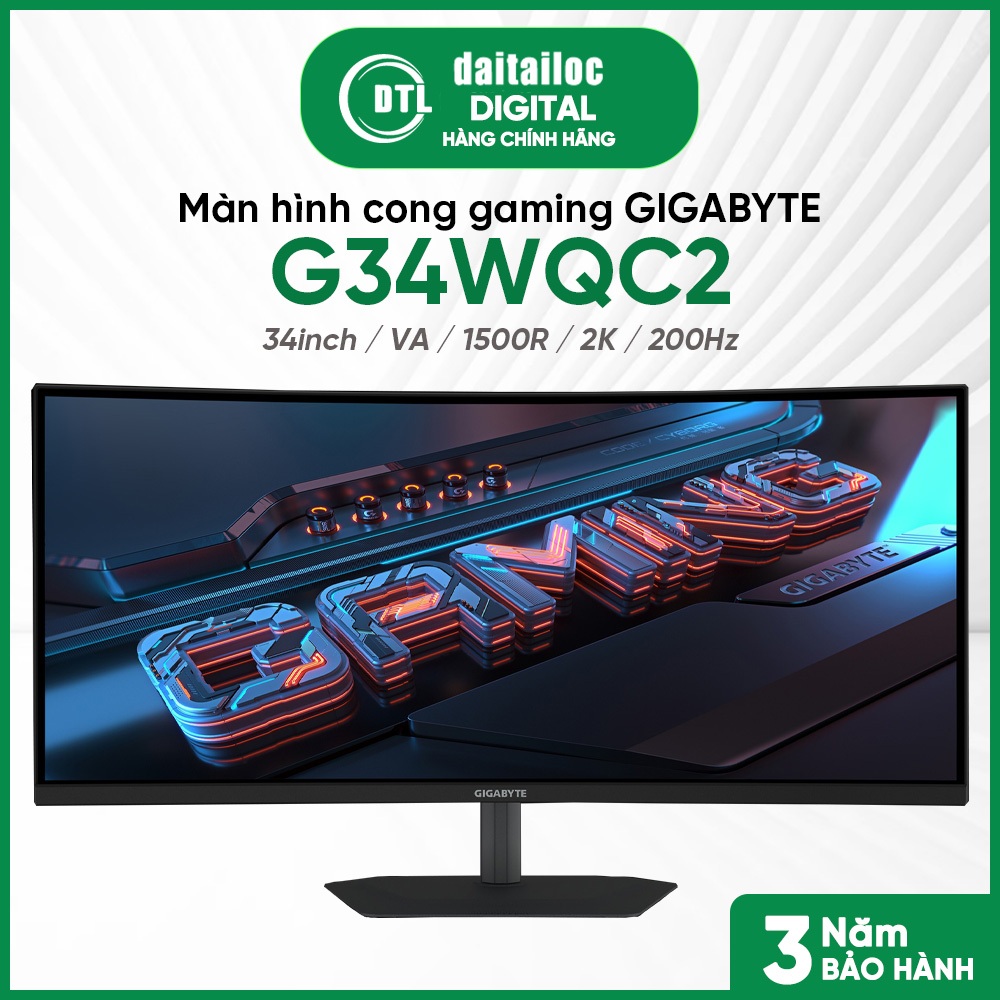 Màn hình Cong Gaming GIGABYTE G34WQC2 34inch VA 1500R QHD 2K 200hHz SPEAKER BACK 1Ms | Chính Hãng | 