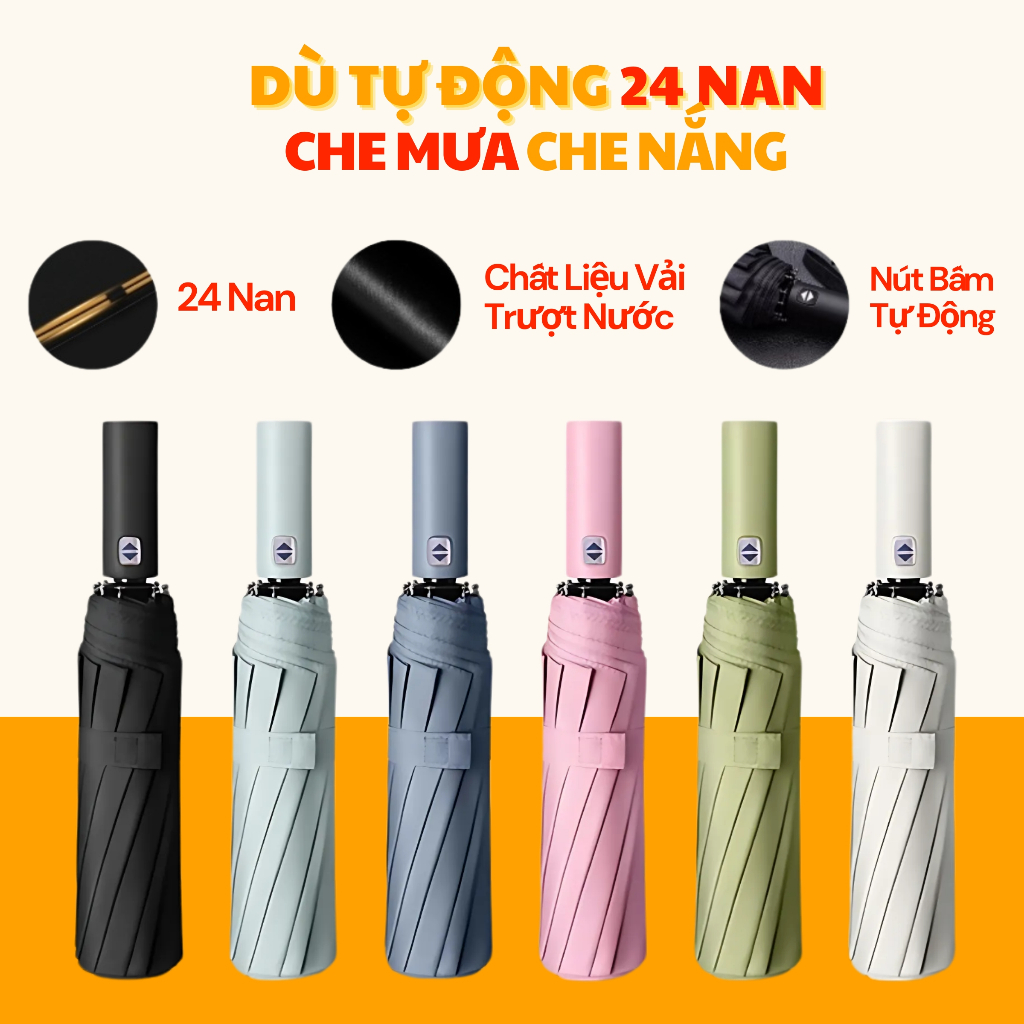 (BẢN CAO CẤP) Ô Dù Che Mưa Nắng Mở Tự Động Gấp Gọn 24 Nan Chống UV Cỡ Lớn Siêu Tiện Lợi