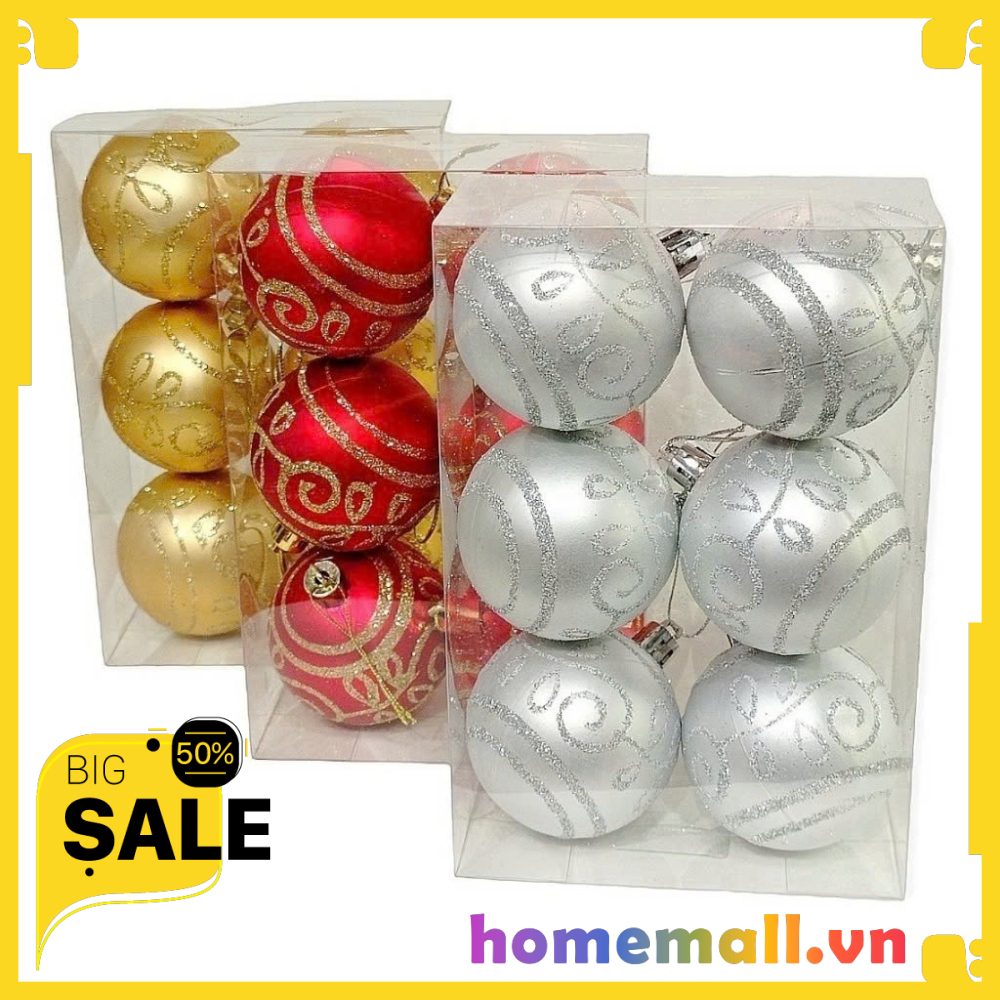 Set 6 Quả Châu Vẽ E73 Hoạ Tiết 6cm Trang Trí Cây Thông Giáng Sinh HMSS213