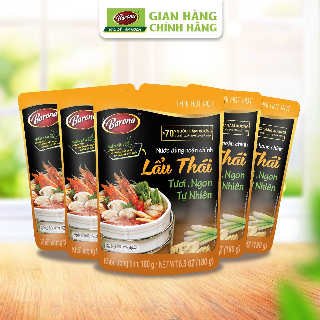  Bộ 5 gói nấu Nước dùng hoàn chỉnh Barona - Lẩu Thái 180g gói 