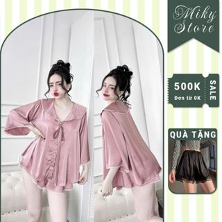 Đồ Ngủ Pijama Bigsize Tay Loe Đùi MIKY, Đồ Ngủ Bigsize lụa Latin cao cấp mềm mại xinh xắn 3 < 70KG d