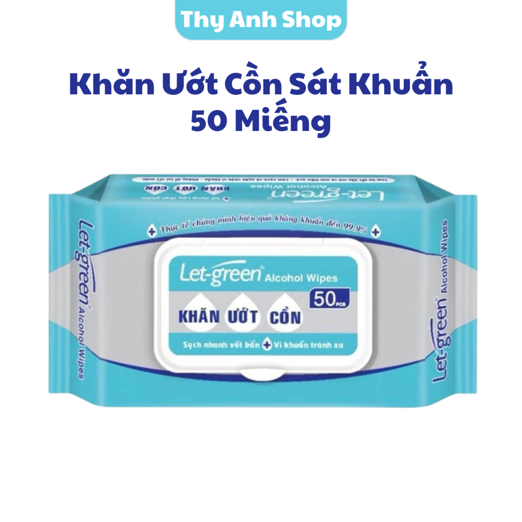 Khăn Ướt Cồn Sát Khuẩn, Khủ Mùi Cao Cấp Let-Green Loại 50 Miếng/Bao