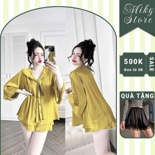 Đồ Ngủ Pijama Bigsize Tay Loe MIKY Đồ Ngủ Bigsize lụa Latin cao cấp mềm mại xinh xắn 1 < 70KG f 