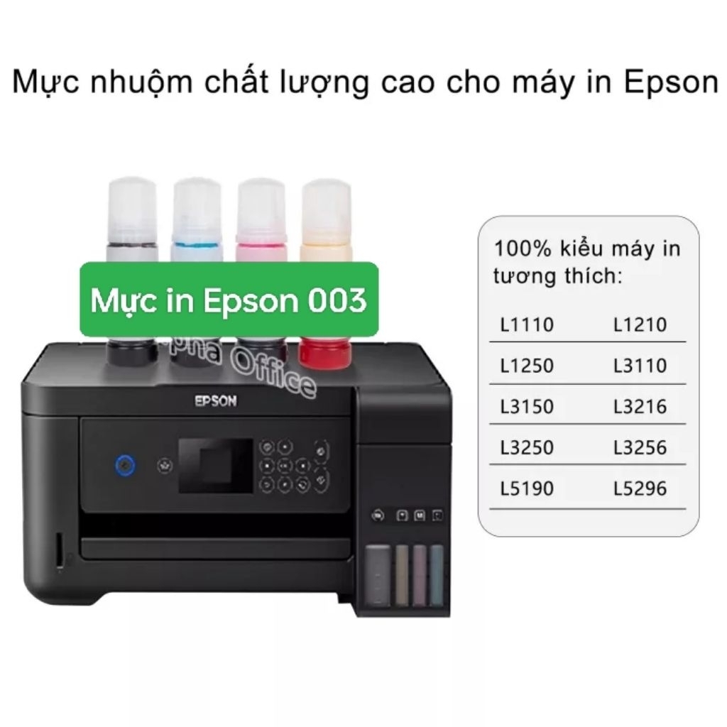 Bộ 4 màu Mực in Epson 003 dùng cho máy in L1110/ L3110/ L3150/ L5190/ L1216/ L1210/ L3216/ L3210/ L3250.
