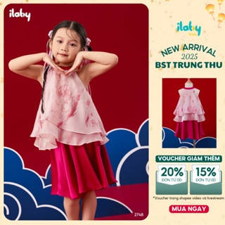 Váy yếm trung thu cho bé gái ILABY set Uyển Lân cổ yếm phối tơ chân váy lụa cao cấp cho bé [2748]