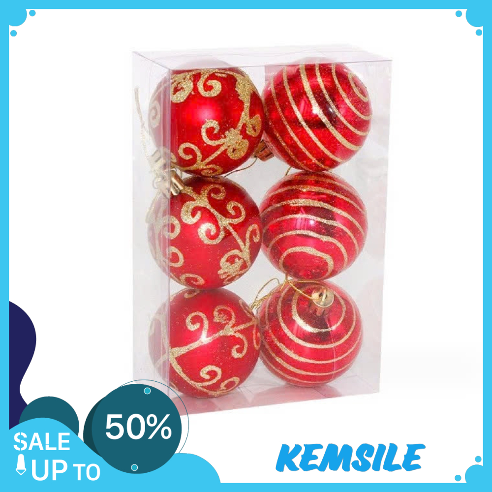 Set 6 Quả Châu Vẽ Hoạ Tiết E73 6cm Trang Trí Cây Thông Giáng Sinh KEMSS213