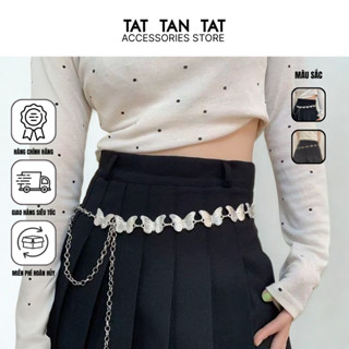  Dây thắt lưng kim loại bạc H147 dây lưng hình bướm dây xích thắt eo đai váy Y2K  Vintage 