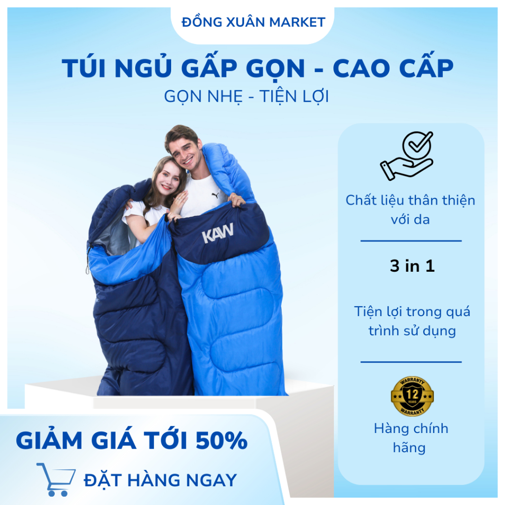 Túi ngủ gấp gọn KAW Loại dày, Túi ngủ văn phòng ấm áp, nhẹ nhàng, dễ dàng mang đi làm, đi du lịch