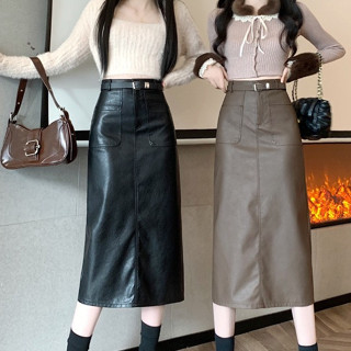  Chân váy da chữ A dáng dài kèm đai phong cách Vintage Hàn Quốc Chân váy da chữ A công sở dáng dài trẻ trung  Cv12  