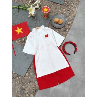   Kho Sỉ Anh Đức x Tặng Bờm   Áo Dài Cách Tân – Tự Hào Việt Nam Áo Vải Lụa quần Phi Bóng cho bé gái,8-30kgÁo Dài Truyền 