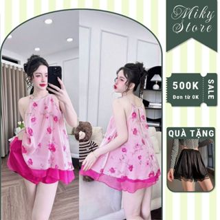Đồ Ngủ Nữ Bigsize Miky, Đồ Ngủ Sexy Lụa Chiffon Phối Latin Cao Cấp Mềm Mại Xinh Xắn 2 lớp 2 <70KG