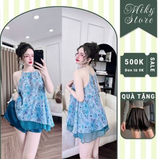 Đồ Ngủ Nữ Bigsize Miky, Đồ Ngủ Sexy Lụa Chiffon Phối Latin Cao Cấp Mềm Mại Xinh Xắn Yếm 2 lớp xinh xắn 2 <70KG