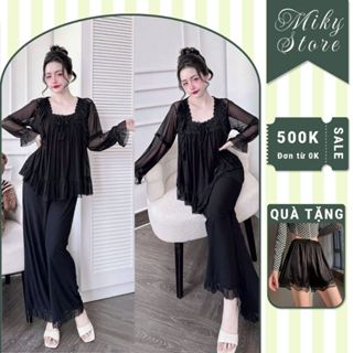  Đồ Ngủ Nữ Tiểu Thư Quần Dài Đồ Ngủ Bigsize Lưới Thun 2 Lớp Mềm Mịn 70kg 