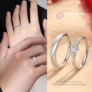 [Set Quà] Bộ Nhẫn Đôi Nam Nữ Titanium Không Gỉ Đính Đá Cao Cấp Có Thể Điều Chỉnh Vừa Size Tay - NH02