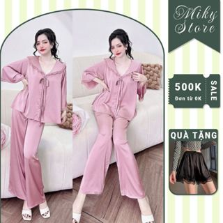 Đồ Ngủ Pijama Bigsize MIKY, Đồ Ngủ Bigsize lụa Latin cao cấp mềm mại xinh xắn tay loe dài 1 < 75KG