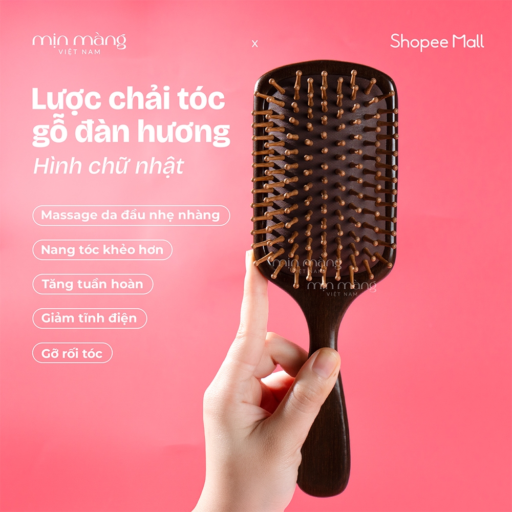 Lược Chải Tóc Gỡ Rối Massage Đầu Gỗ Đàn Hương Chính Hãng, Giảm Đứt Gãy Rụng Giúp Tóc Khỏe Hơn