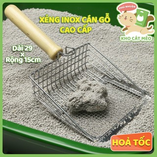 Xẻng vệ Sinh Mèo INOX CÁN GỖ bền đẹp siêu cấp, sàn lọc dễ dàng và tiết kiệm cát tối ưu