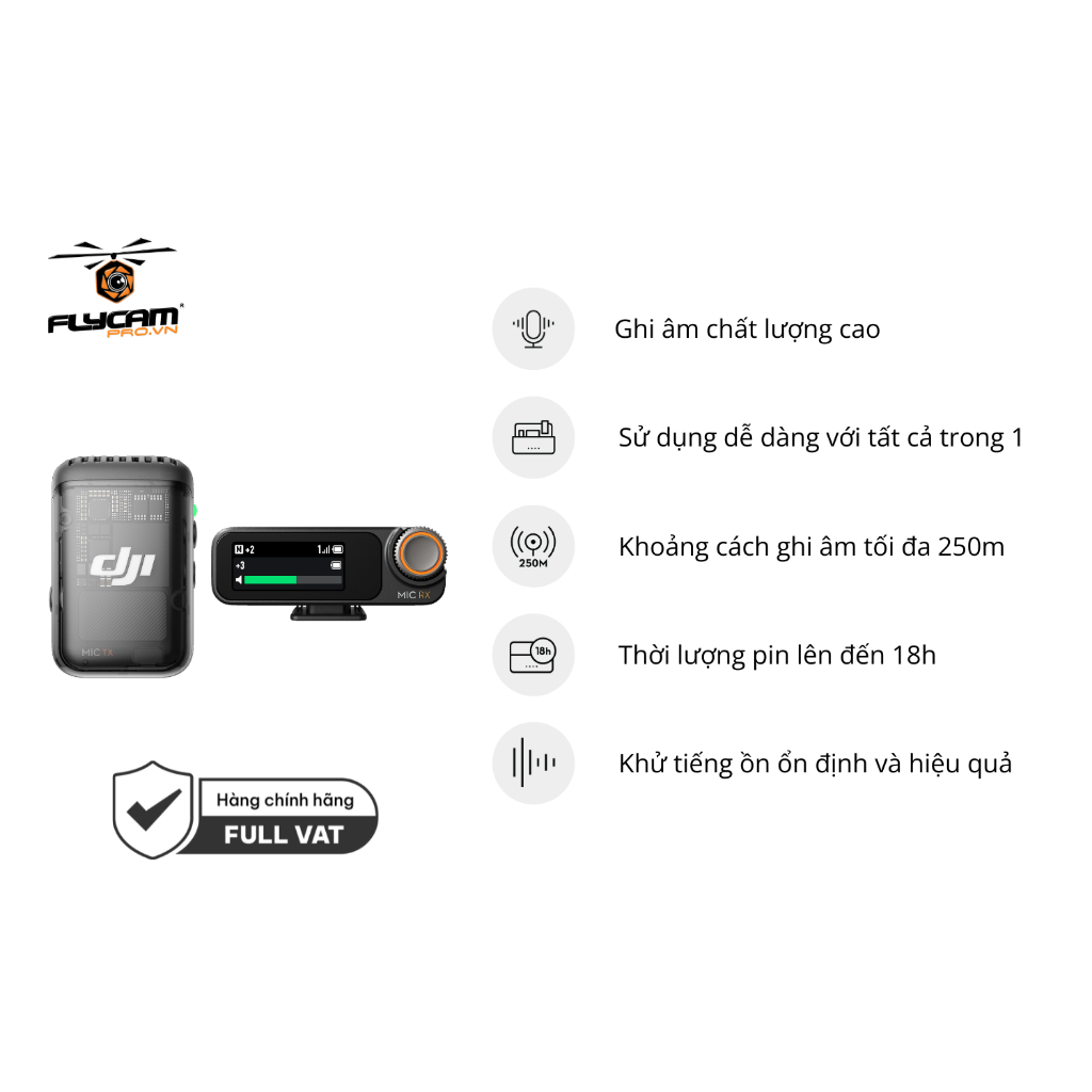 DJI Mic 2 - micro không dây khử ồn mạnh mẽ, chất âm vượt trội (1TX + 1RX)