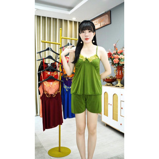 Bộ đùi thun lạnh 2 dây phối ren hoa sexy