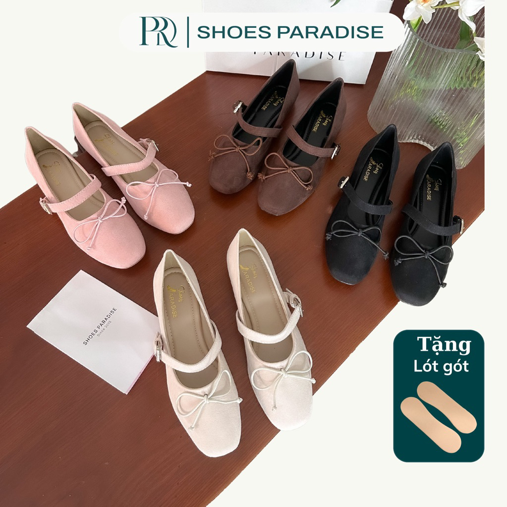 Giày búp bê đế bệt nơ cổ điển chất nỉ đẹp, thời trang maryjane màu hồng, kem, nâu, đen Shoes Paradis