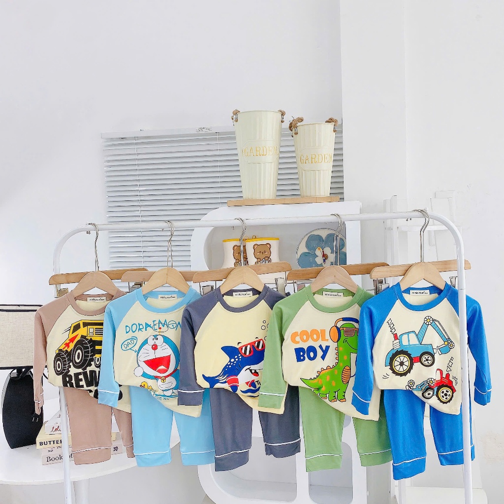 Bộ Dài Thun Lạnh Cho Bé Trai Mặc ngủ điều hòa  Mềm Mịn Thoáng Mát 7-25kg Cao 80-123Cm