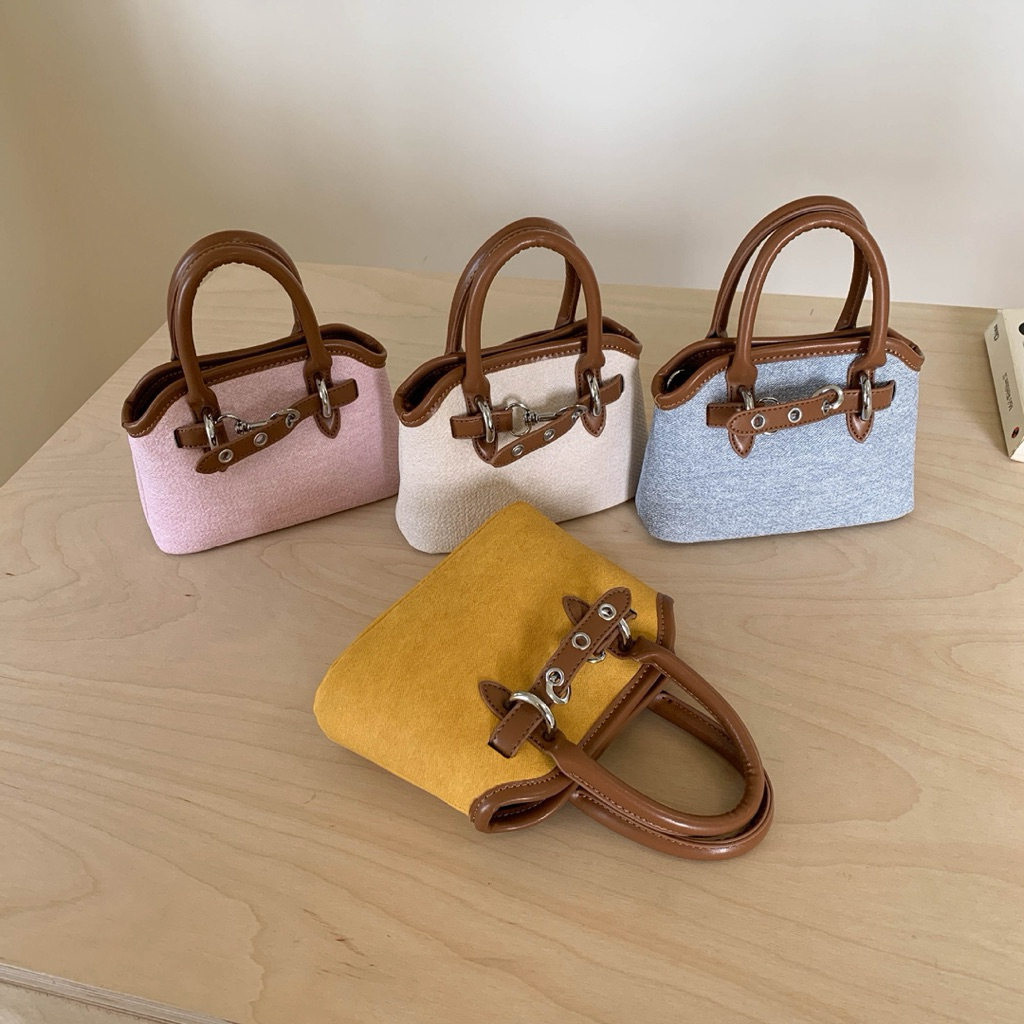 Túi xách LUNA STORE retro size nhỏ mini 17cm quai xách phối da nâu  đeo chéo phối đồ  xinh xắn đi ch