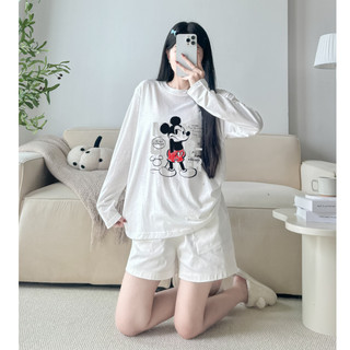  Set Áo Tay Dài Chất Xược + Quần Đùi Kaki Trắng xinh xắn in hình - NEONVN Set áo tay dài quần đùi nữ tính năng động hà 