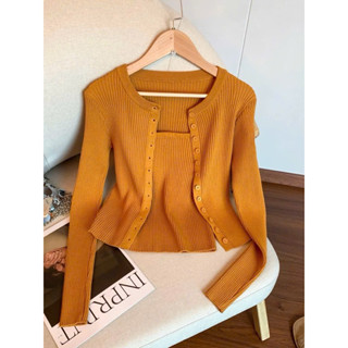 ( Ảnh thật ) 9448 Set áo cardigan và áo dây cổ vuông