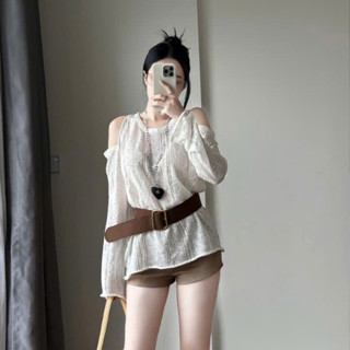 áo kiểu nữ hàn quốc,áo kiểu nữ dễ thương,MẪU MỚI NHẤT Len lưới hở vai kèm đai cao cấp hot trend Ud125