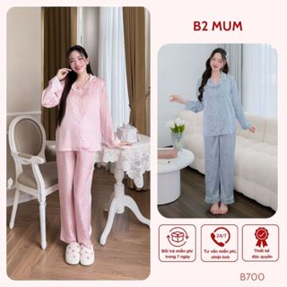 Bộ bầu mặc nhà và sau sinh chất lụa latin mềm mát áo có thiết kế vạch ngực bé ti quần có chun chỉnh bụng - B700 B2MUM