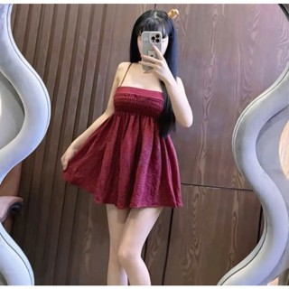 Đầm Hai Dây Dáng Ngắn Kèm Quần, Có Tăng Đơ Chất Vải Đũi Xốp Mềm J99