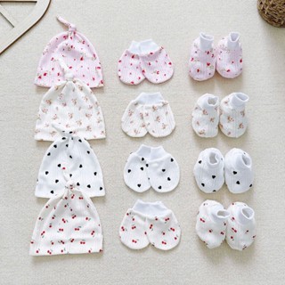 Sét Mũ bao tay bao chân thắt lút chất Muslin cao cấp mềm mịn thoáng khí co dãn bốn chiều