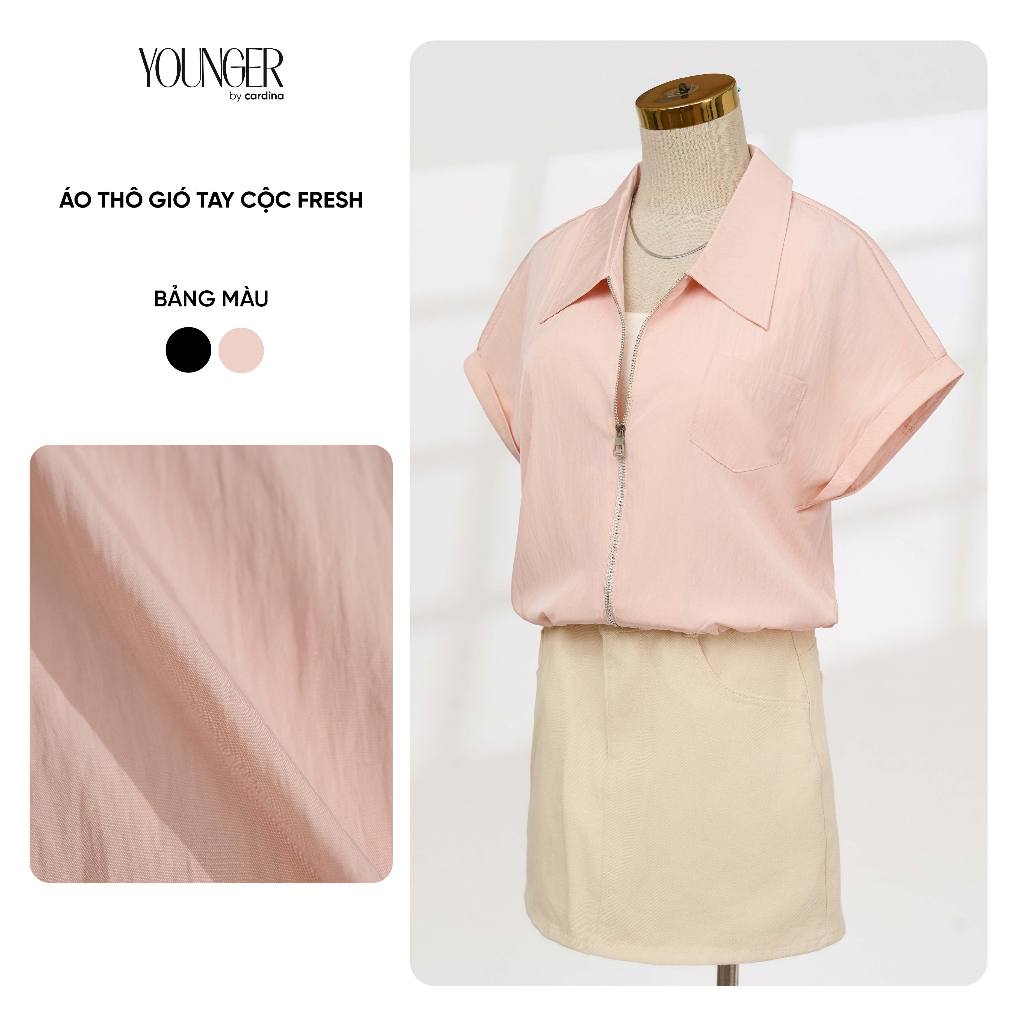 Áo thô gió nữ Fresh YOUNGER BY CARDINA cộc tay kéo khóa ngực 5YASC12