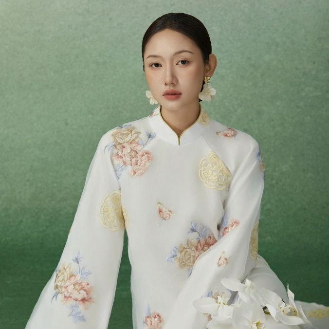 Áo Dài Vân Hoa Linh - EDINI - A1702 - Trắng