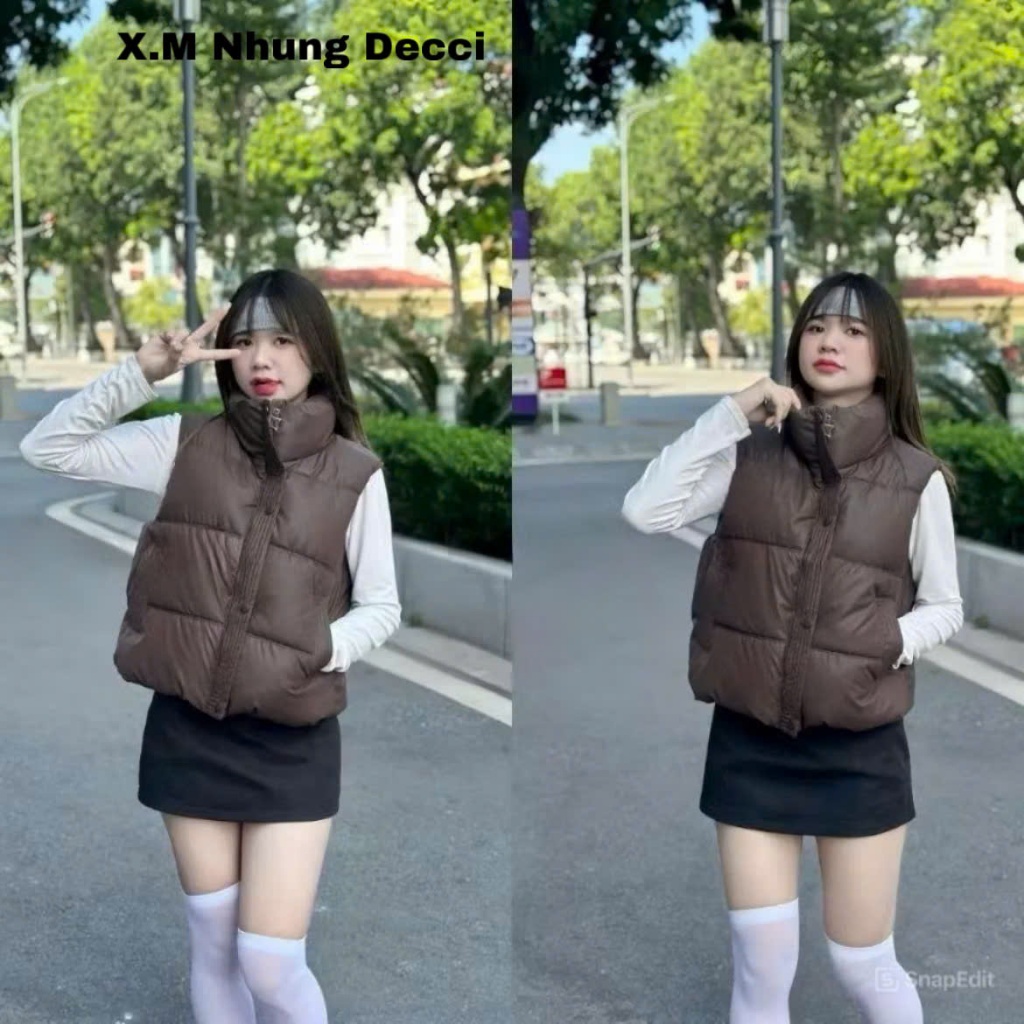 Áo Phao Gile Da dáng ngắn, Áo khoác phao nữ croptop freesize