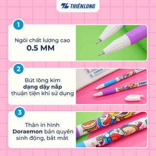 Combo Bút Gel Thiên Long Doraemon GEL-012/DO, 0.5mm, Mực màu đậm và tươi sáng, viết êm trơn, ra đều và liên tục