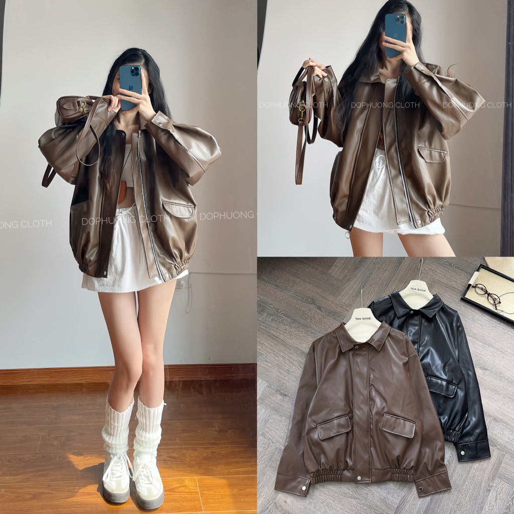 (ẢNH CHÍNH CHỦ HÀNG L1 SẴN GIAO NGAY) Áo da biker FORM TO QC túi hộp 2 lớp , Áo bomber da bo gấu phong cách Retro