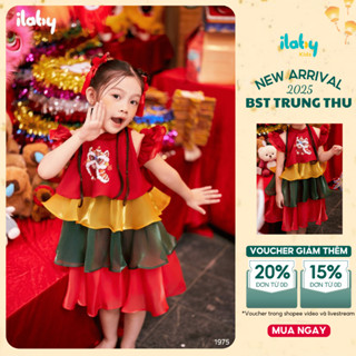 Váy trung thu bé gái ILABY bốn tầng in lân chất liệu tơ kèm lót mềm mại cho bé 10-35kg [1975]