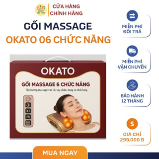 Gối Massage Hồng Ngoại Okato Mát Xa Cổ Vai Gáy Lưng Giảm Mỏi Nhức 8 Bi Xoay Nhiệt Hồng Ngoại