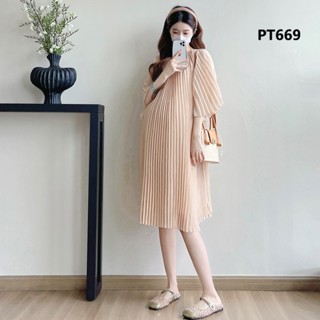  Đầm bầu voan xếp ly dáng dài xòe cho mẹ bầu dự tiệc sang chảnh màu hồng gold by Đầm Bầu Thỏ-PT669 