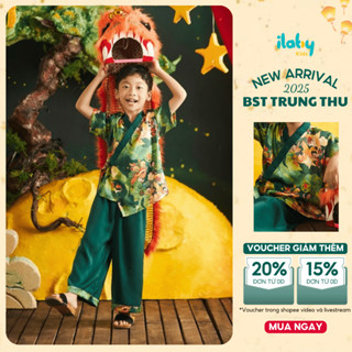 Bộ đồ lụa bé trai trung thu ILABY cổ giao lĩnh họa tiết trung thu THU HOAN [3455]