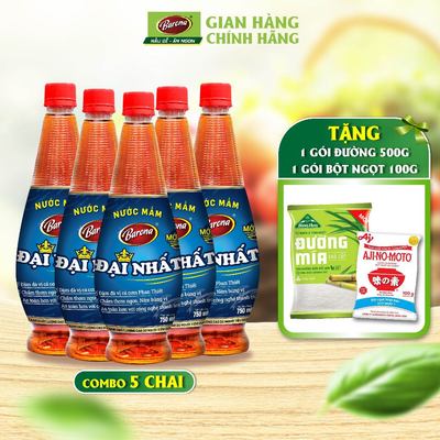 Combo 5 chai Nước Mắm Barona Đại Nhất 12 Độ Đạm - 750ml + [tặng 500g đường và 100g bột ngọt]