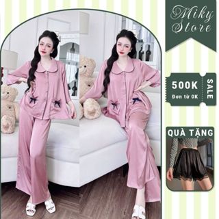  Đồ Ngủ Pijama Bigsize MIKY Tay Loe Túi Cột Nơ Đồ Ngủ Nu Lụa Latin Cao Cấp Mềm Mại Xinh Xắn < 70KG 