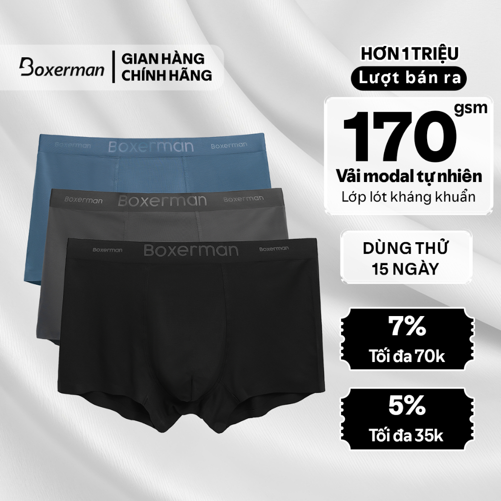 Combo 3 quần boxer nam NATURAL BREATH trunk modal vải sợi gỗ sồi kháng khuẩn BOXERMAN