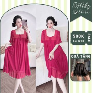 Đầm Tiểu Thư Miky, Váy Ngủ Bigsize chất liệu lụa latin tay dài mềm mịn 80KG