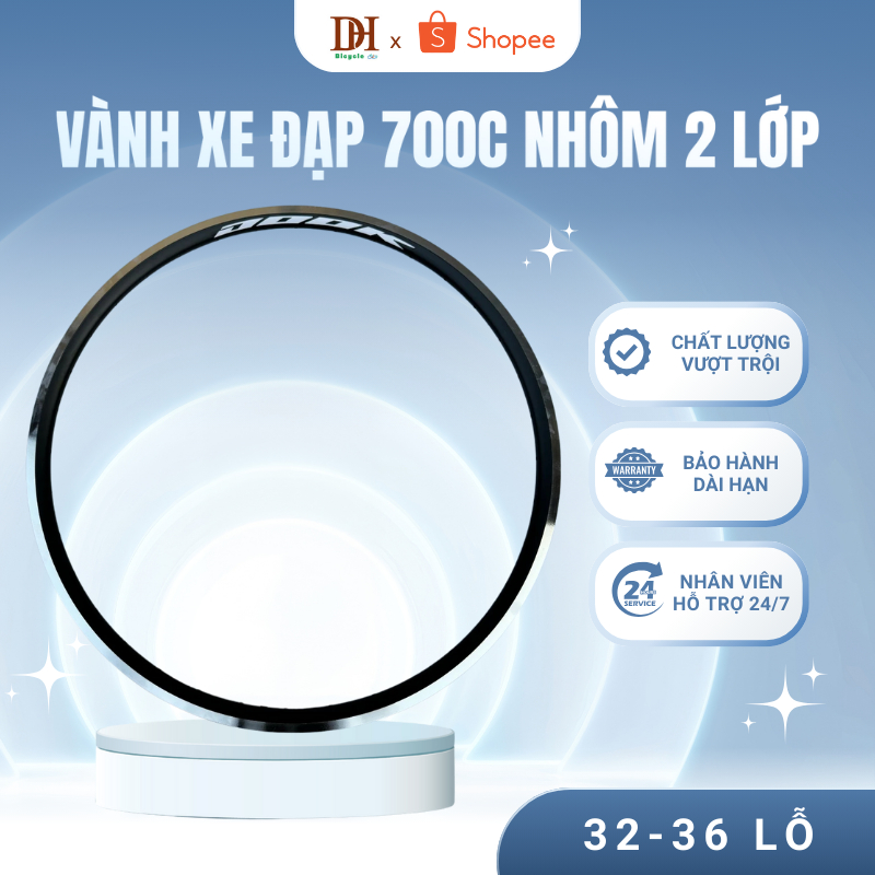 Vành xe đạp 700C nhôm 2 lớp cao 3cm  - 32 đến 36 lỗ căm cao cấp