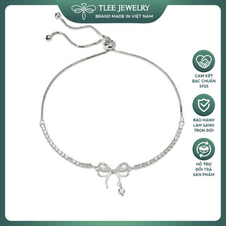Lắc tay bạc nữ TLEE chốt dây rút đính dải đá mặt nơ treo hạt đá nhẩy TLEE JEWELRY LT0473